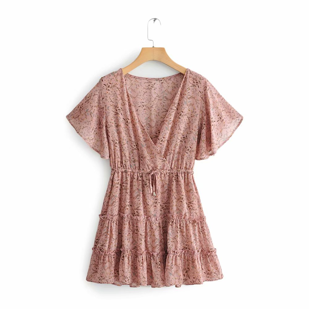 Sweet V Neck Leaf Print dress