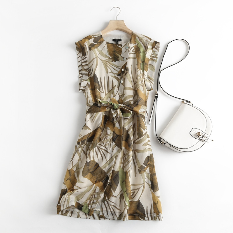 Dress With Tropical Print Belt