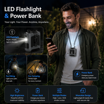Delauna® 3-in-1 Waist Fan with Flashlight & Powerbank